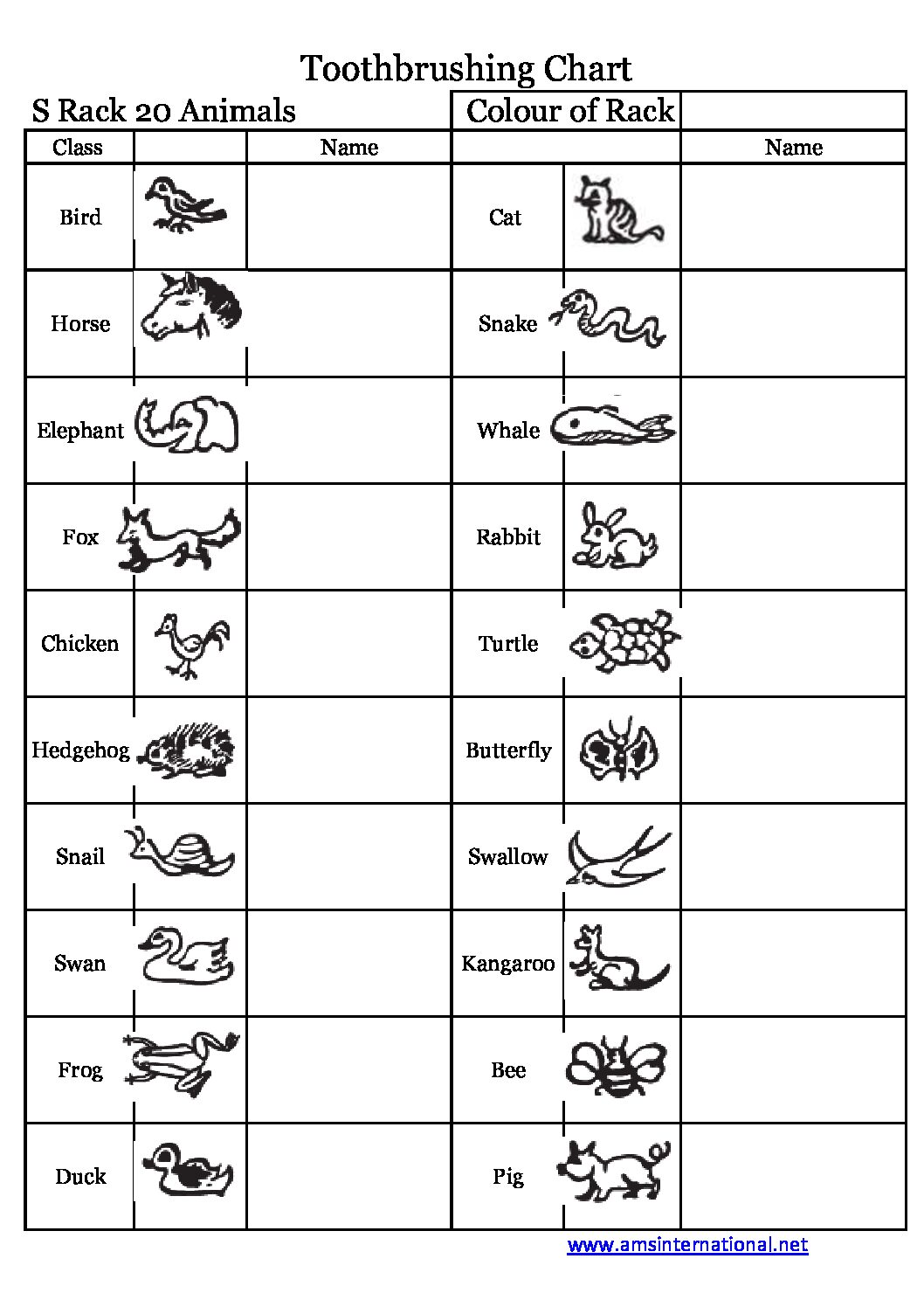 Wall Chart Animals for S Rack 20