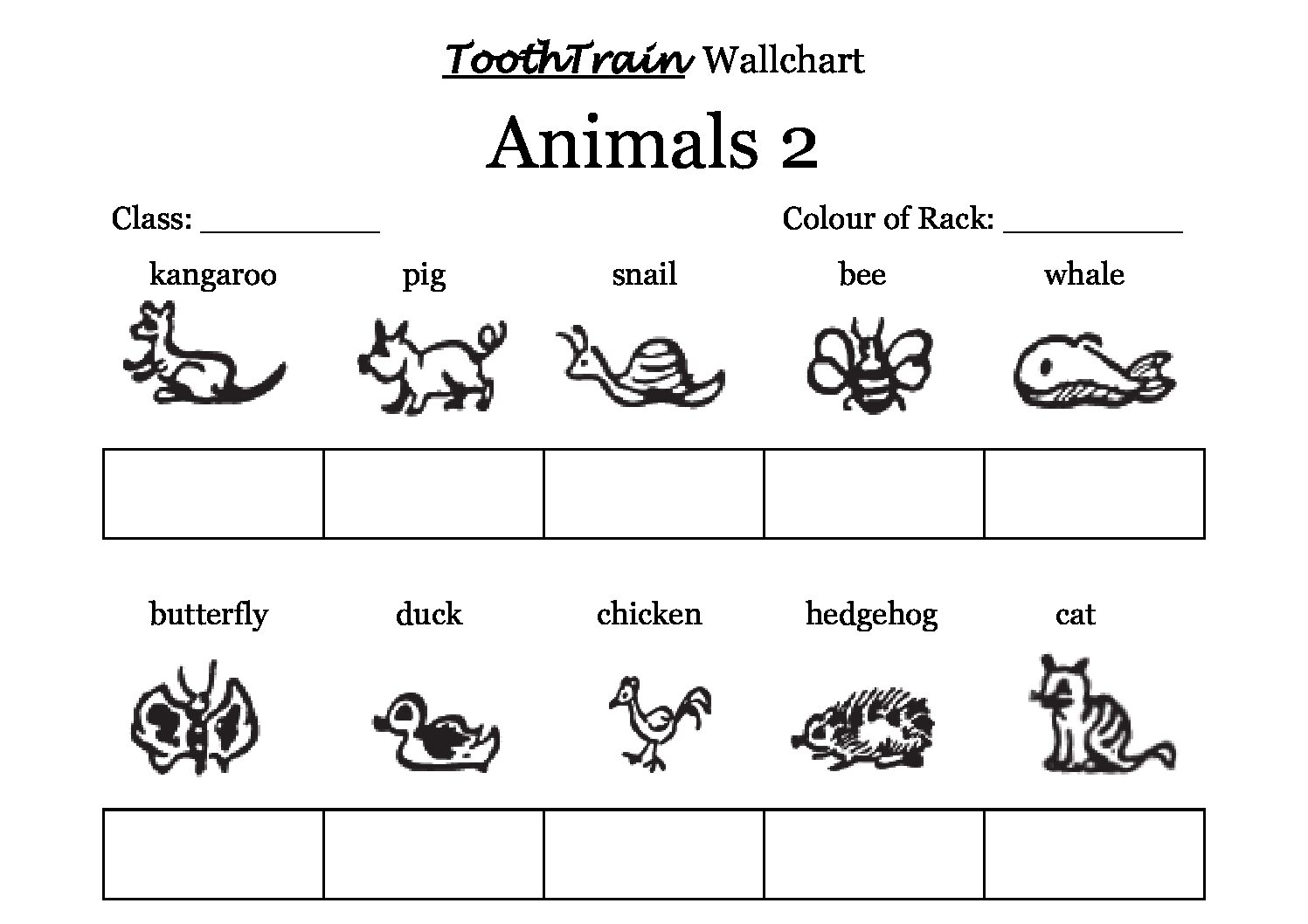 Wall Chart Animals 2 for Tooth Train