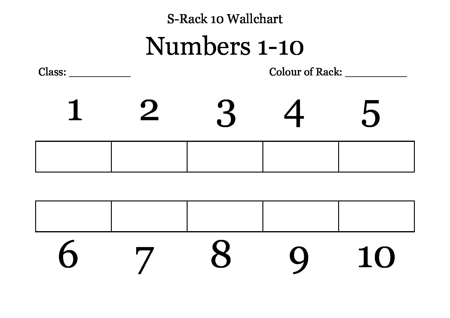 Wall Chart Numbers for S Rack 10