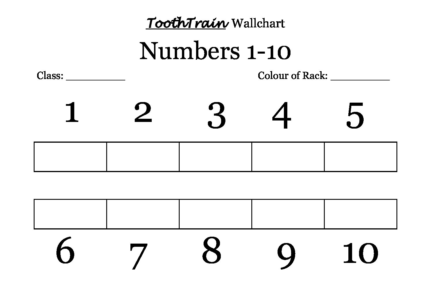 Wall Chart Numbers for Tooth Train